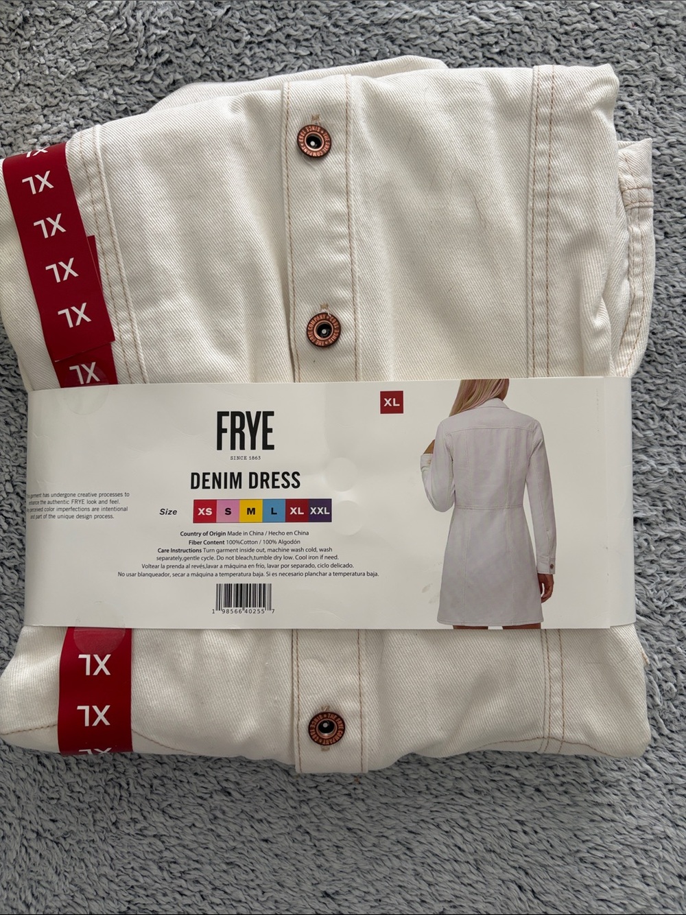 Frye Denim Dress with Button Front- Bone (Ivory) XL - Picture 2 of 2